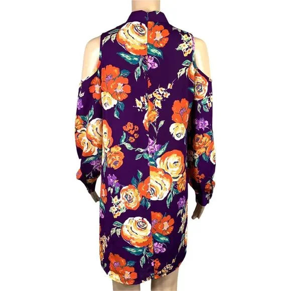 Everly Womens Dress Retro Floral Cold Shoulder Choker Collar Keyhole Small - Picture 11 of 14